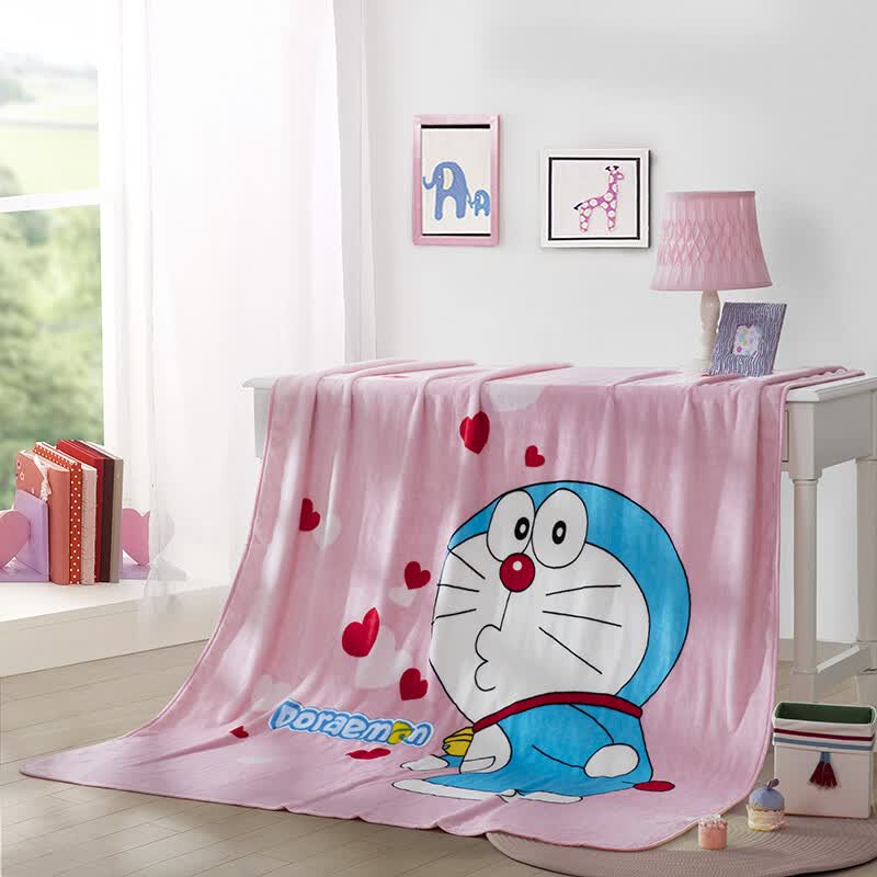 lovo罗莱生活出品 多功能盖毯法兰绒毯 哆啦a梦-亲亲150*200cm *3个
