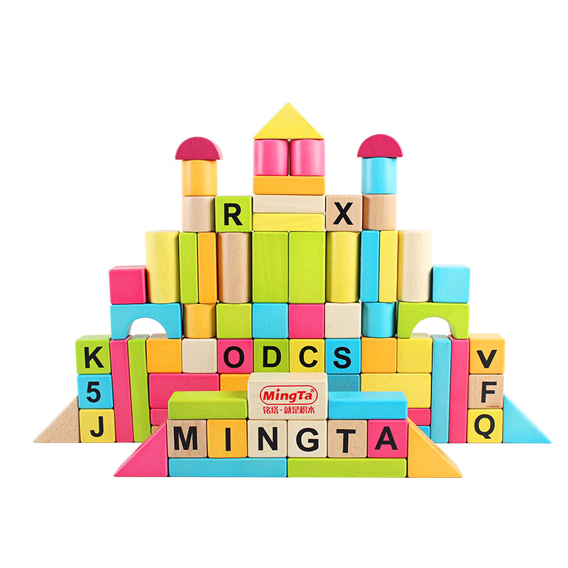 铭塔(ming ta)a8188 80粒益智早教积木 木制质实榉木质儿童益智玩具
