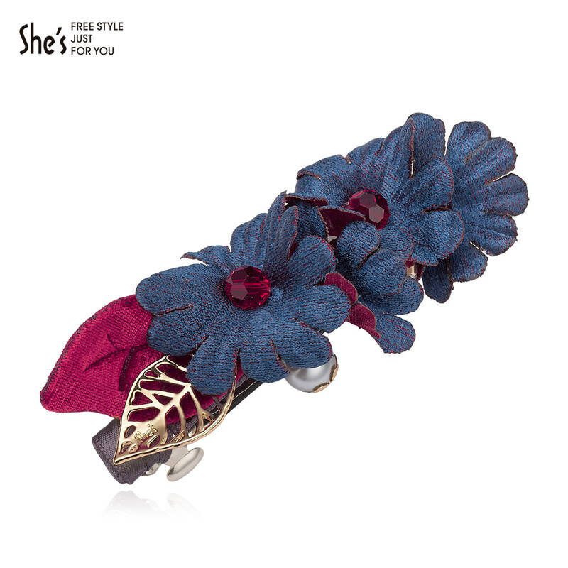shes茜子发饰 浪漫双色丝绒花朵横夹发夹shp9611491 c0 均码