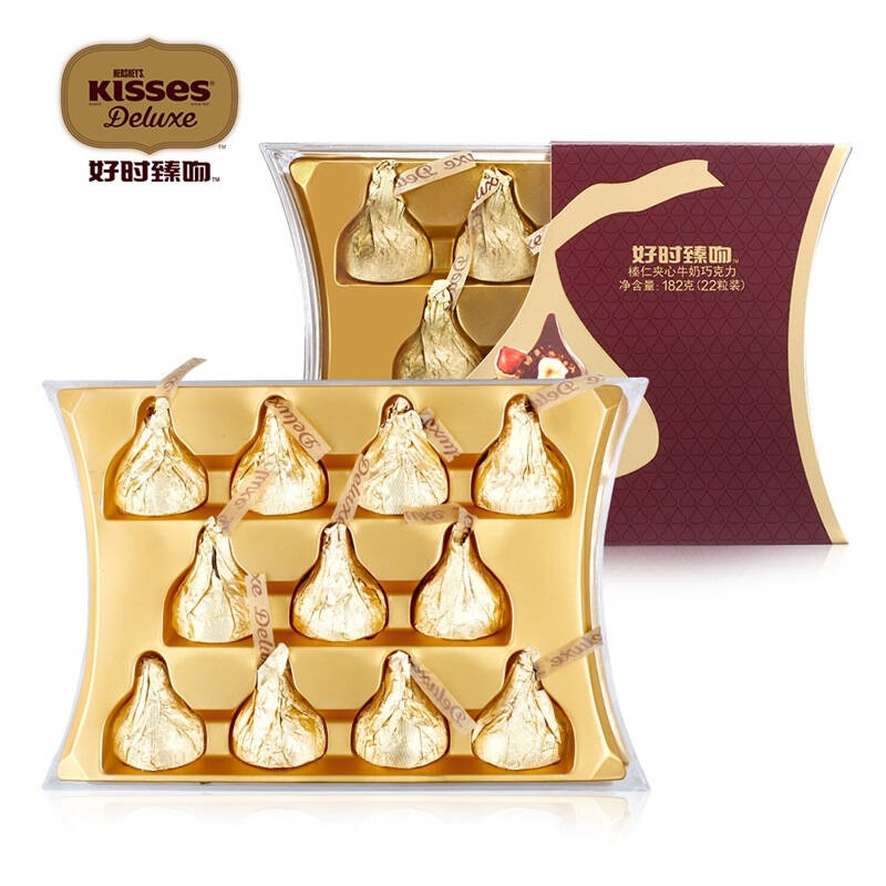 好时臻吻kisses deluxe榛仁夹心牛奶巧克力22粒装182g 自营