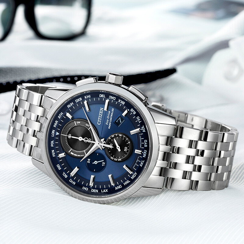 西铁城(citizen)手表 深邃蓝盘光动能电波不锈钢表带男表at8110-61l