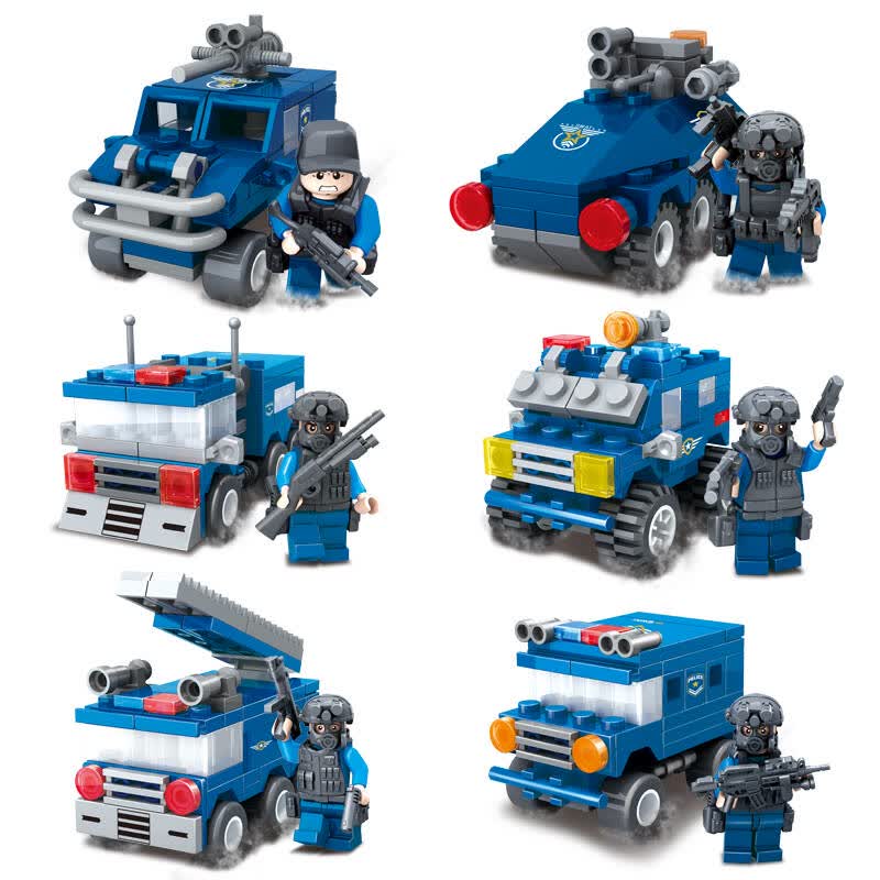 高博乐城市防爆警察玩具车系列 积木玩具 3-6周岁 男孩拼装玩具 6盒