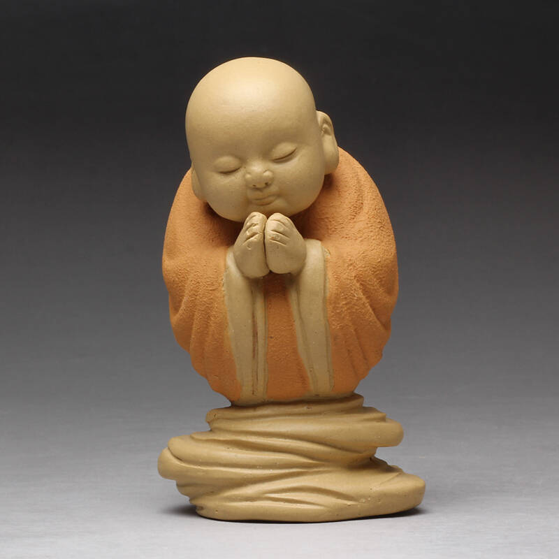 之府 紫砂茶宠摆件参禅小沙弥宜兴原矿段泥全手工紫砂雕塑茶具礼品