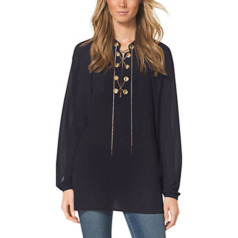 michael kors/mk 新款 女士时尚真丝长袖t恤 精品女装 mf44kam7r3 深