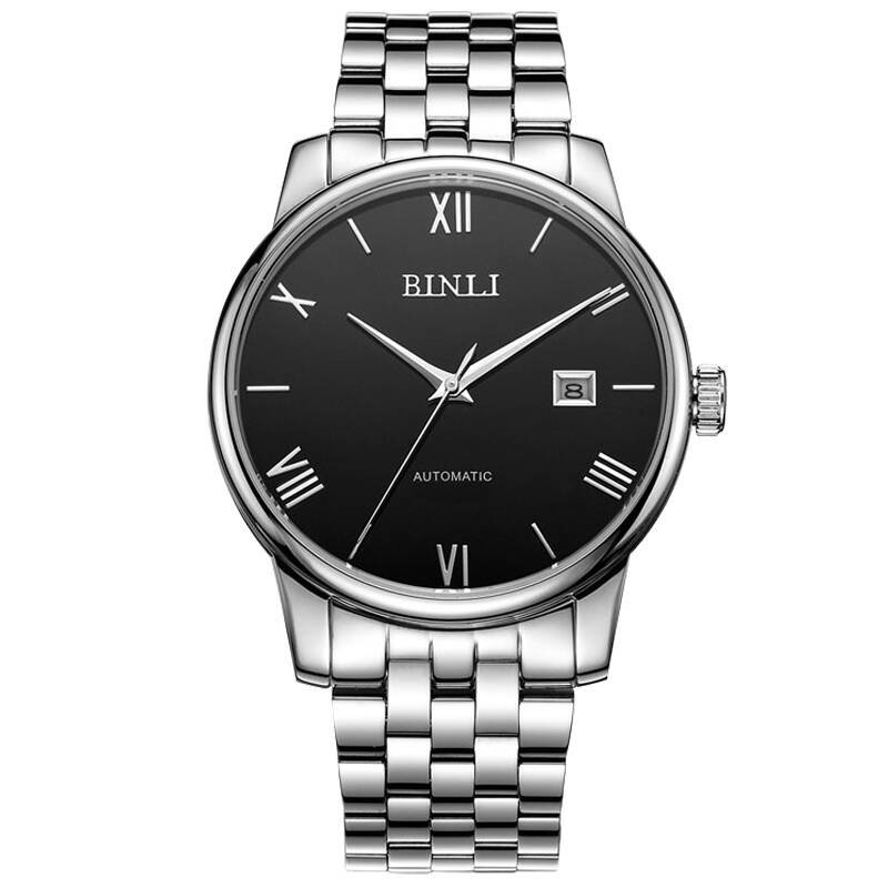 宾利(binli)手表男士手表瑞士品牌男表全自动机械表bl1627 黑面罗马