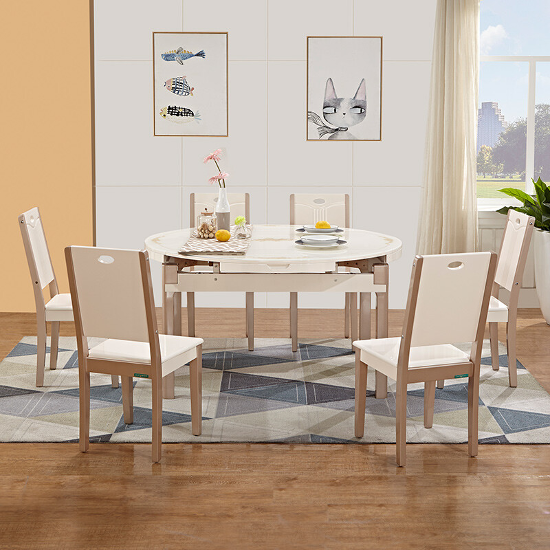 全友(quanu) 现代时尚客餐厅家具组合可伸缩餐桌椅 70562 一桌六椅 *2