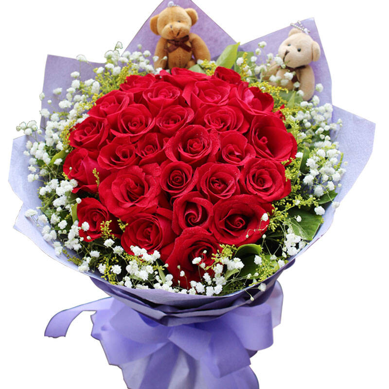 鲜花速递同城成都鲜花北京上海武汉送花广州 b款-33朵红玫瑰紫色包装