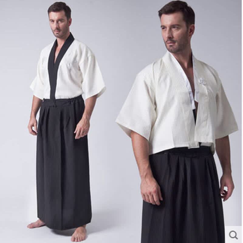 日本写真和服织田家武士服现代演出服日本服装日本和服 男 白色