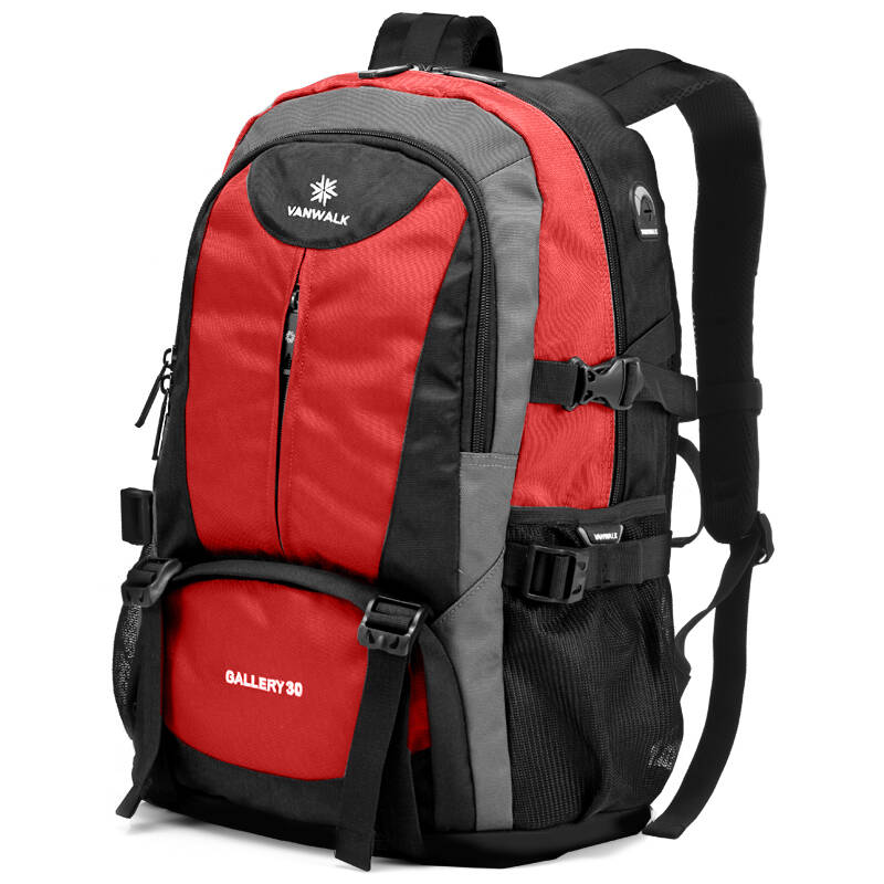 vanwalk出走 旅行包背包双肩包男旅游包学生书包女电脑包 红色标准
