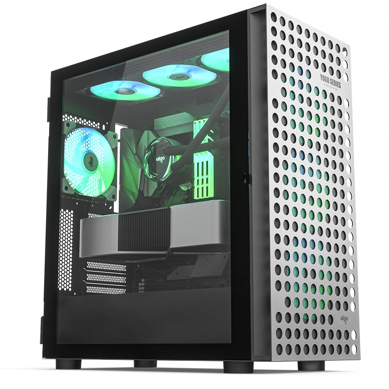 爱国者aigoyogom4pro钛灰色游戏鞋盒电脑机箱eatx主板360冷排侧拉式