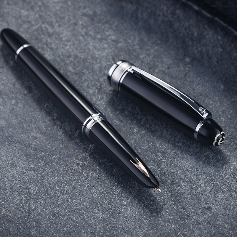 英雄hero钢笔100经典14k金尖钢笔商务办公墨水笔签字笔黑色银夹