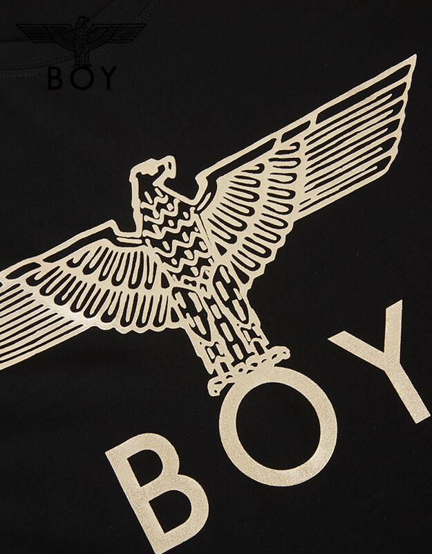 boylondon金色老鹰时髦两袖露肩时尚春夏短袖t恤女b192wc206002黑色