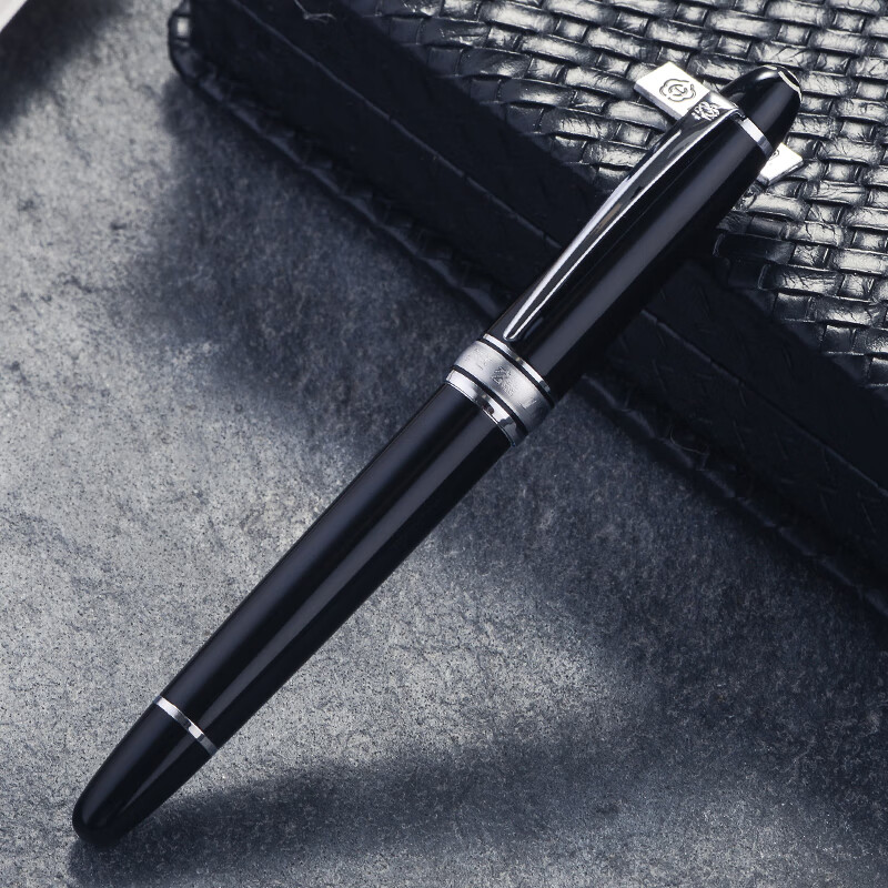 英雄hero钢笔100经典14k金尖钢笔商务办公墨水笔签字笔黑色银夹