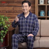 娜丽密艾新款中老年人爸爸男士睡衣长袖棉质春秋老人家居服春季休闲开衫套装 KZY771 男L码(170)建议100-120斤