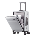 商务行李箱子前开盖男女拉杆箱飞机轮旅行箱包铝框登机箱 银色行李箱 18英寸行李箱