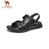 骆驼（CAMEL） 牛皮两穿沙滩凉拖鞋男士商务休闲凉鞋 GE12220558 黑色 38 