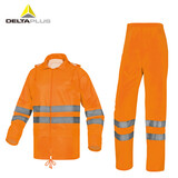 代尔塔407400 EN400LV 荧光雨衣套装PVC涂层涤纶面料反光衣 上衣+裤子 橙色 S 