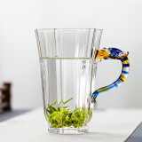 唐兴龙把绿茶杯专用茶杯家用高硼硅泡茶玻璃杯带把手透明高颜值水杯子 龙把绿茶杯 六边 320ml 1只