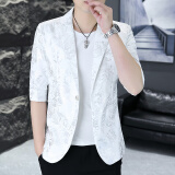 费洛仕夏季七分袖西服男士青年小西装韩版修身非主流中袖潮流薄款发型师 818白色 2XL