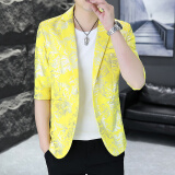 费洛仕夏季七分袖西服男士青年小西装韩版修身非主流中袖潮流薄款发型师 818黄色 XL