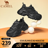 骆驼（CAMEL）老爹鞋女新款厚底舒适增高运动休闲鞋子 L23S703121黑色【四季款】 36