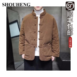 守恒（SHOUHENG）冬季外套男棉服加厚保暖中国风棉衣中老年爸爸装中式唐装棉袄外套 咖啡色 m