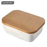LIUIUSU陶瓷木盖保鲜碗 日式简约陶瓷便当盒饭盒可微波炉加热带盖保鲜盒 纯白小号320ml-陶瓷木盖