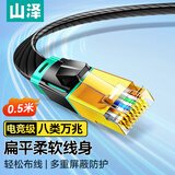 山泽八类万兆网线电竞级网络扁平跳线CAT8纯铜双屏蔽8芯双绞电脑宽带连接黑色0.5米BX8005H
