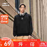 鸿星尔克（ERKE）鸿鹄|卫衣男套头连帽舒适百搭情侣帽衫运动上衣男滑板连帽衫长袖 正黑 XL