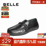 百丽一脚蹬豆豆鞋男25秋新商场同款牛皮革休闲乐福鞋8TX01CM5 黑色 39 (245mm)