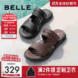 百丽真皮凉鞋男夏季商场同款爸爸沙滩拖鞋7YG01BL3 棕色 39 (245mm)