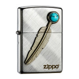 ZiPPOZiPPO打火机zippo绿石色贴章幸运羽毛男士火机 收藏送礼 斜纹松羽贴章标志 礼袋
