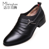 迈尔司腾男士皮鞋商务休闲高跟鞋5cm英伦韩版尖头冬季保暖加绒套脚懒人鞋 黑色--加绒皮鞋 43