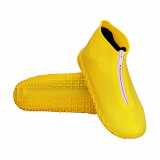 图山防水拉链加厚耐磨便携易穿脱防泥防滑防雨防雪男女儿童硅胶鞋套 橙色 S（28-32码）