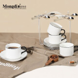 Mongdio欧式咖啡杯套装小精致拿铁杯 办公室创意陶瓷杯碟勺 黑釉4杯4碟4勺+银架 套装
