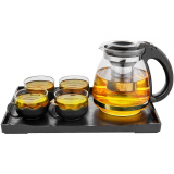 紫丁香 1.5L耐热玻璃泡茶壶带茶杯茶盘茶具套装(六件套）WJ8104