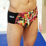 NSA 男士三角泳裤 数码印花速干 专业竞赛泳裤 游泳三角裤3006 黑拼花色 XL