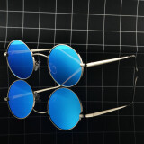 新款圆形复古中国有嘻哈墨镜男士网红同款眼镜太阳镜女1317 WGS 银框冰蓝
