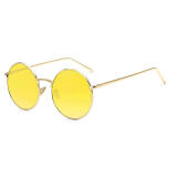 新款圆形复古中国有嘻哈墨镜男士网红同款眼镜太阳镜女1317 WGS 金框透明黄