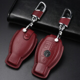 奔驰钥匙包C级GLE320GLS400 GLA C200L GLC260LS级B级汽车钥匙套包扣真皮 钥匙包+钥匙扣（三键酒红）