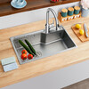 九牧（JOMOO）厨房304不锈钢水槽洗菜盆一体盆洗碗池纳米抗刮疏油抑菌含龙头 【单槽】疏油抑菌75*45-含龙头