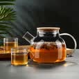 梵昇昱高硼硅玻璃茶壶大容量煮茶壶家用泡茶壶凉白开冷水壶围炉煮茶壶 竹盖壶-1000ml