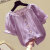 芭帛兔夏装韩版女童上衣纯棉新款短袖甜美雪纺衬衫中大童花边百搭洋气衫 紫色 120