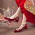 HIWISH搭配旗袍穿的鞋子夏季尖头粗跟结婚2023年新款中式秀禾敬酒服酒红 酒红色4CM（升级版） 34