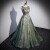 戴丽格绿色晚礼服女24春季新款主持人年会无袖简单潮流美声独唱礼服裙 图片色长款 XS