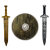 中世纪盾牌斯巴达勇士盾复古仿真刀剑道具COS影视表演出装备玩具 木纹盾牌+金色宽剑