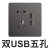 德力西821黑色86型USB单开五孔带开关面板电源开关插座面板 USB插座