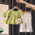 迪士尼女宝宝女童夏装套装儿童短袖2024新款时尚小女孩时髦夏洋气小童 绿色【套装】 90cm