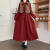 晨荟纯高中生成人礼服女学院风新年红色马甲连衣裙两件套少冬季中学生气 红色套装 S