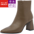 瓦尔·威仑（Valviv Leon）品牌轻奢棕色女靴白色方头短靴女春秋单靴粗跟显瘦法式靴 棕色 加绒34